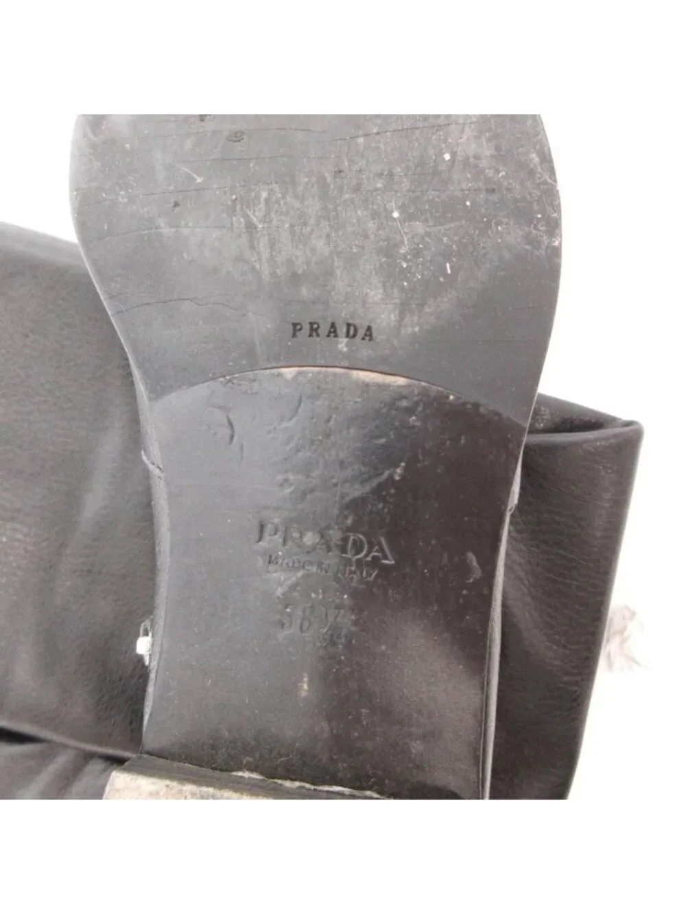 Prada Leather Long Boots Shoes Pointed Toe Black